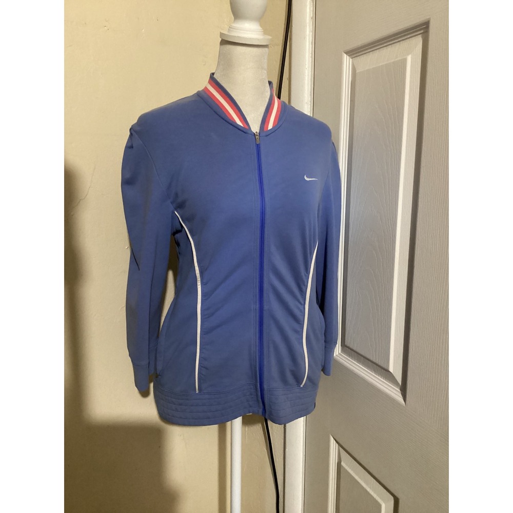 Nike Dri-FIT Womens Blue Full Zip Track Jacket Striped Collar Medium RN56323